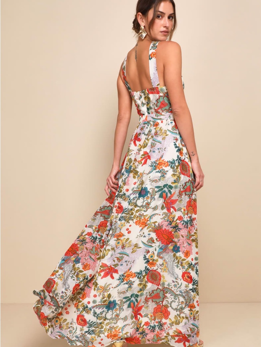 Lulu's White Floral Maxi Dress with Red, Pink and Green Accents - Picture 3 of 3